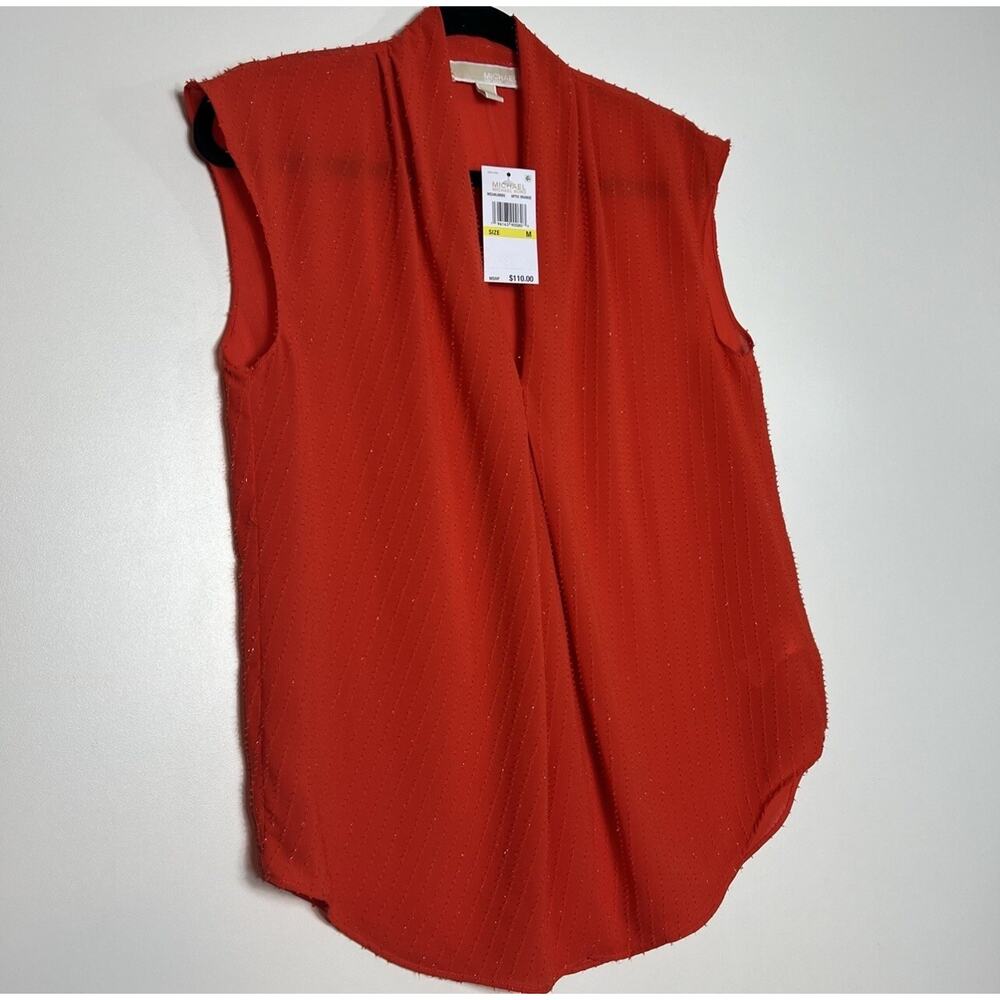 Michael Kors Sleeveless Optic Orange Metallic Stitching Detail Women’s Top Sz M